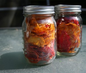 dehydrated tomatoes in a jar