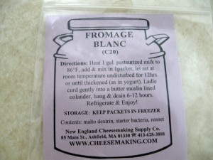 Fromage blanc starter culture packet used for homemade cheesemaking